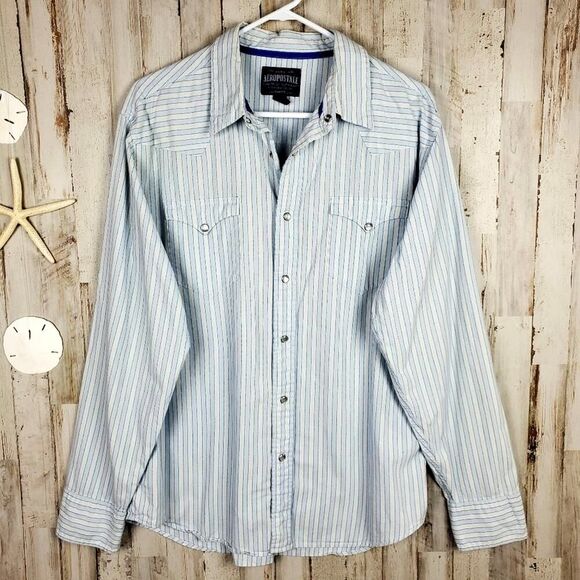 Aeropostale Striped Snap Shirt Blue Size Large - Picture 10 of 10